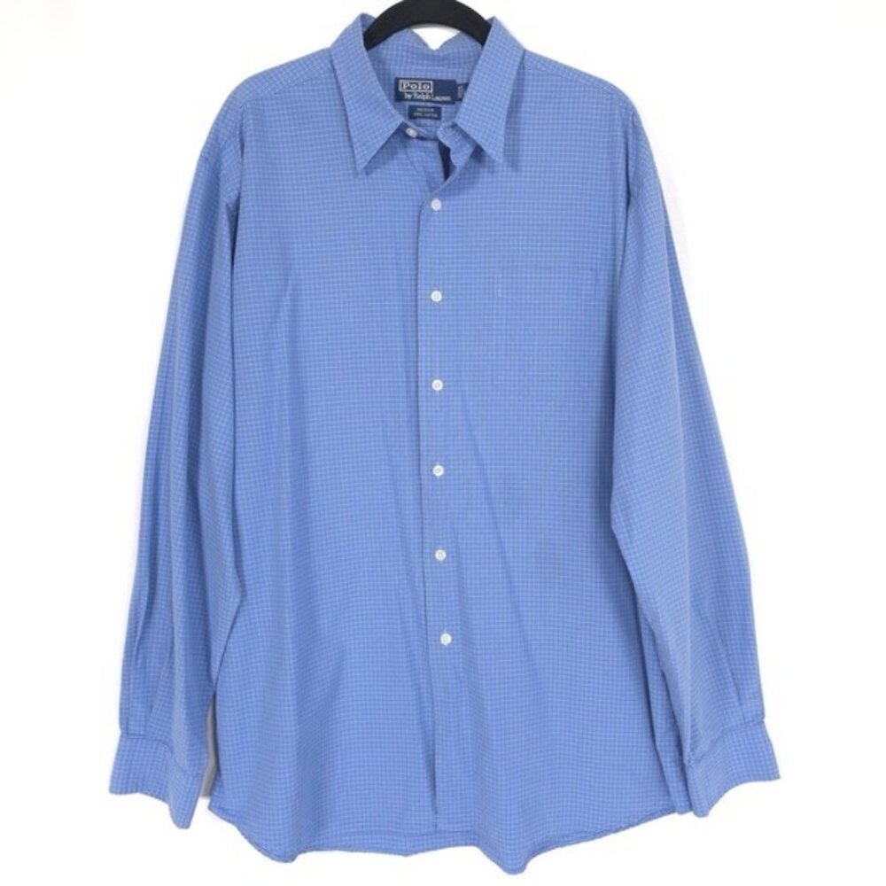 POLO RALPH LAUREN MERRIN Men's Shirt LARGE Cotton Blue Plaid Long Sleeve